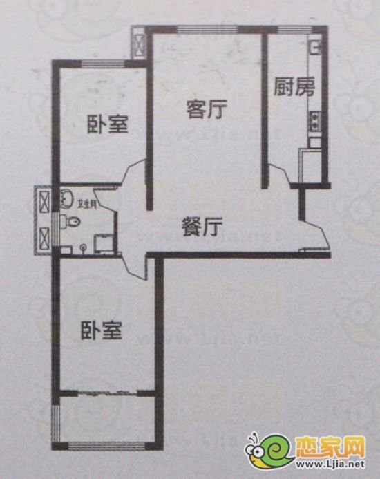 心海假日A戶型 二室二廳一衛(wèi) 約111.76㎡