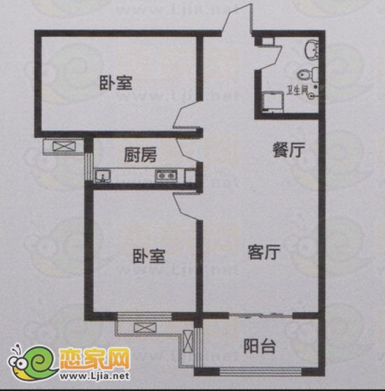 心海假日B戶型 二室二廳一衛(wèi) 約99.94㎡