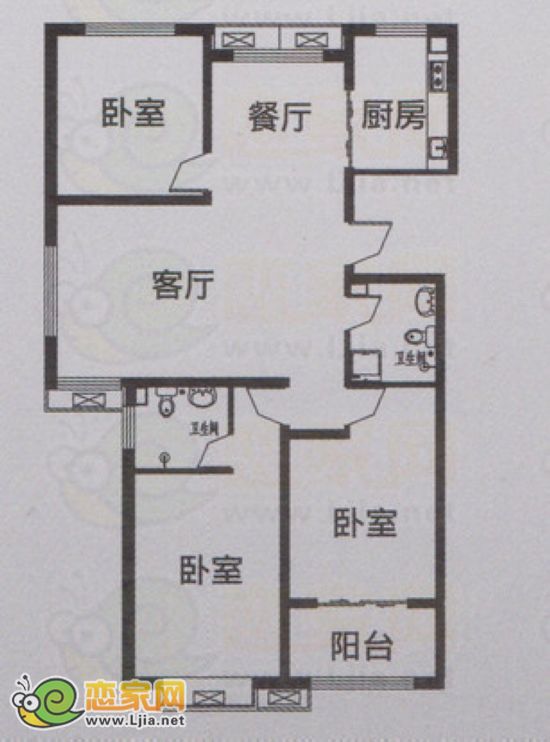 心海假日C戶型 三室二廳二衛(wèi) 約147.38㎡