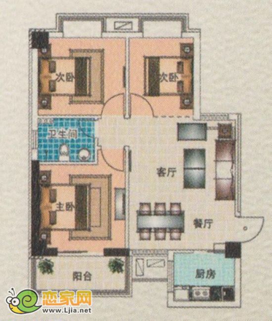 A戶型  三房兩廳兩衛(wèi)一廚 119.07㎡