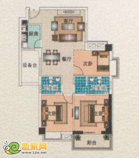B戶型 兩房兩廳兩衛(wèi)一廚  116.01㎡