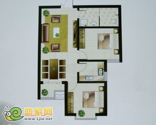  左岸楓橋戶(hù)型  兩室兩廳一衛(wèi)  86㎡