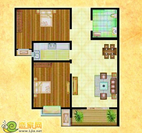 杰輝觀天下熱銷戶型 兩室兩廳一衛(wèi) 約85㎡