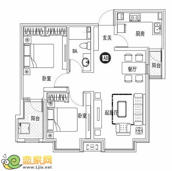東信華府戶型 建筑面積：83.55㎡