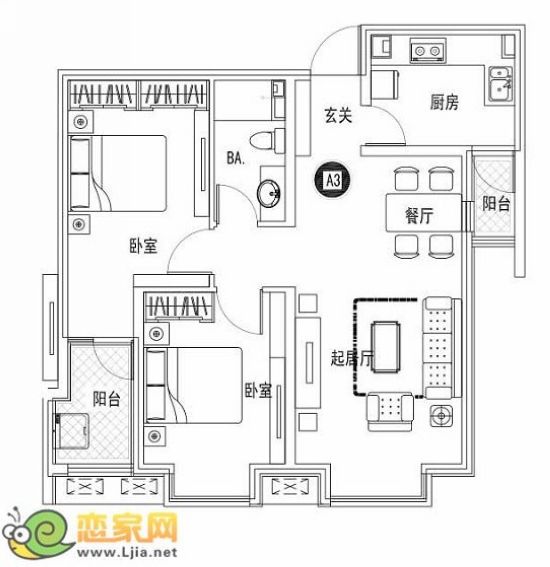 東信華府戶型 建筑面積：88.79㎡