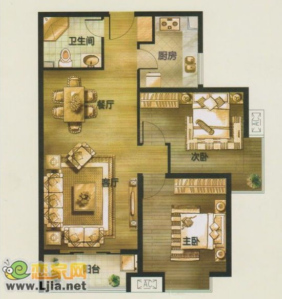 安居?xùn)|城戶型  建筑面積約97㎡ 二室二廳一衛(wèi)