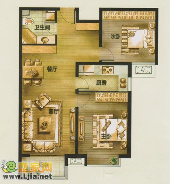 安居?xùn)|城戶型 建筑面積約100㎡ 二室二廳一衛(wèi)