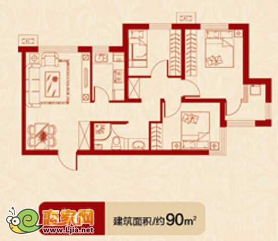 美羅城5#、6#經(jīng)典戶型  建筑面積約90㎡