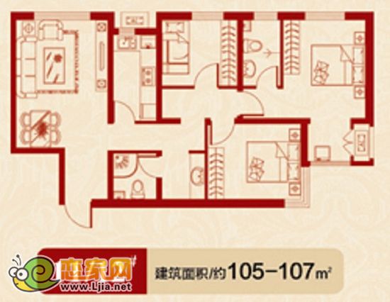 美羅城11#、12#經(jīng)典戶型 建筑面積約105—107㎡