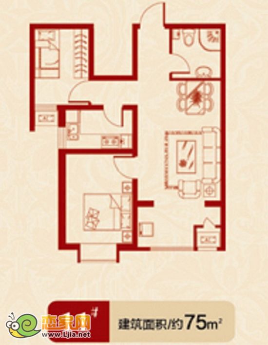 美羅城11#經(jīng)典戶型 建筑面積75㎡