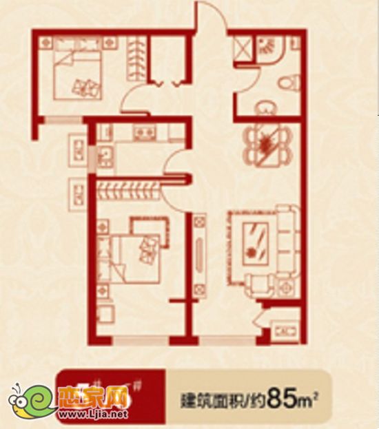 美羅城5#、6#經(jīng)典戶型：建筑面積約85㎡