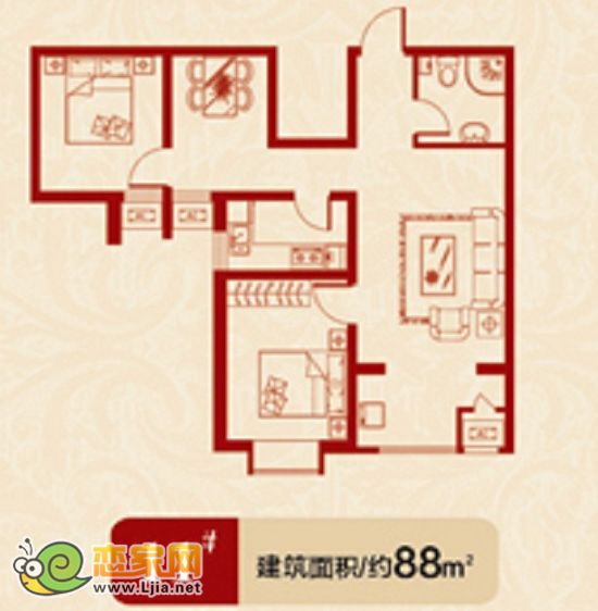 美羅城11#經(jīng)典戶型：建筑面積約88㎡