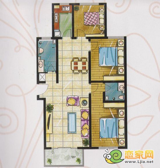 天悅名苑 B3戶型 三室兩廳兩衛(wèi) 約126.89㎡