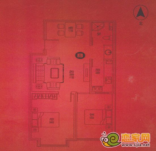 東信華府二室二廳二衛(wèi)戶型 面積約73.36㎡