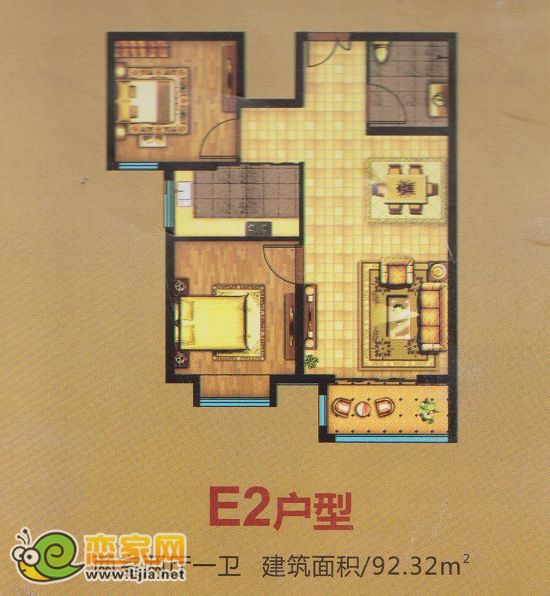 旺角花園二室二廳二衛(wèi)  建筑面積 92.32㎡