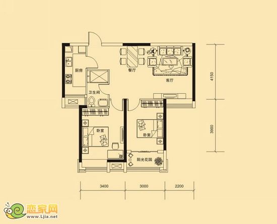 金百合東3#樓B戶型 兩室兩廳一衛(wèi) 89.31㎡