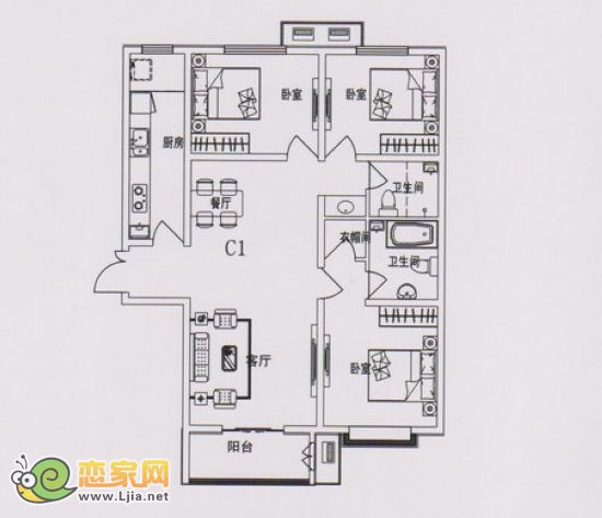 現(xiàn)代海棠灣10#樓130㎡戶型