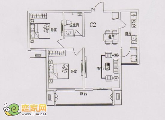 現(xiàn)代海棠灣10#樓戶型：面積約100㎡