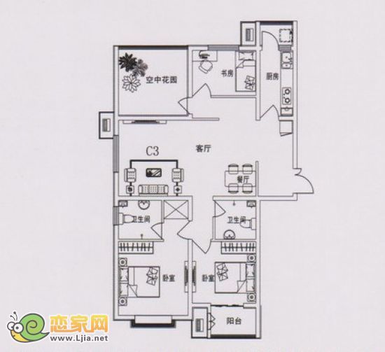 現(xiàn)代海棠灣10#樓戶型：面積約133㎡