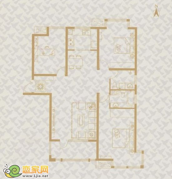 阿爾卡迪亞碧水灣138—144㎡，三室兩廳兩衛(wèi)戶型