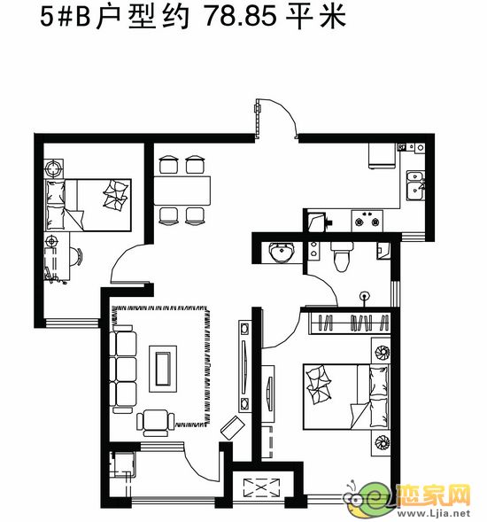阿爾卡迪亞陽光苑5#B戶型 78.85㎡