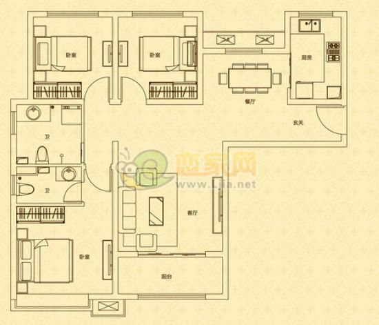 站南旺角B3戶型 三室兩廳兩衛(wèi) 116.57㎡