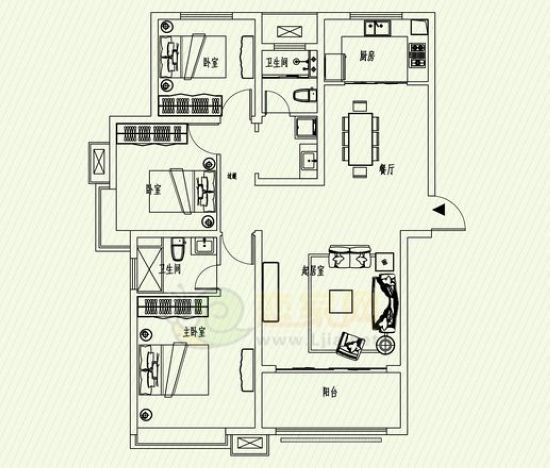 站南旺角6#樓戶型 三室兩廳兩衛(wèi) 126.36㎡