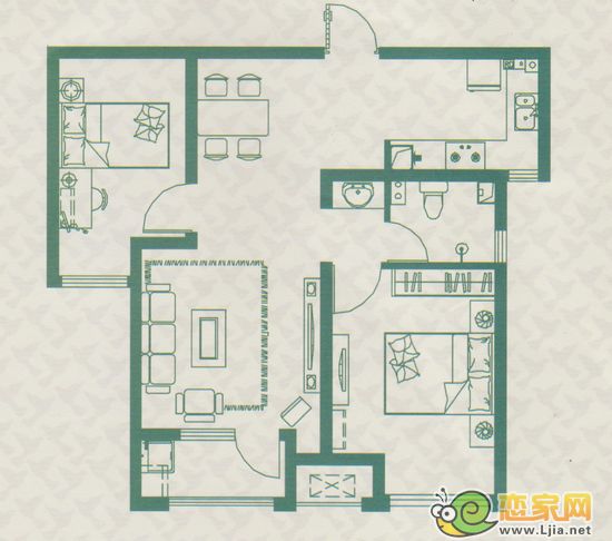 阿爾卡迪亞陽光苑5#樓B戶型兩室兩廳一衛(wèi) 78.85平米