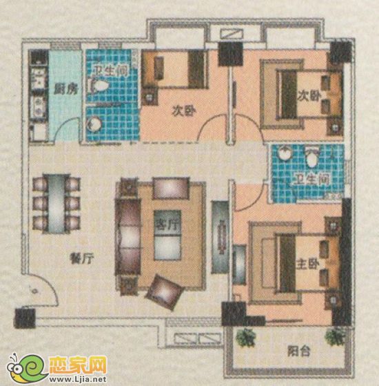 東方新天地97.17㎡ D戶(hù)型 三室二廳一衛(wèi) 