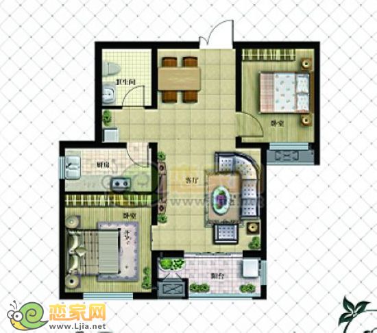 現(xiàn)代頤和苑主推戶型：兩室兩廳一衛(wèi) 面積約：87㎡