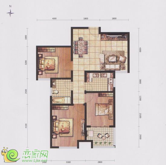 慧谷三室兩廳一衛(wèi)戶型 面積約99.06㎡
