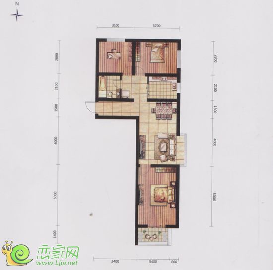 慧谷三室兩廳一衛(wèi)戶型 面積約104.48㎡