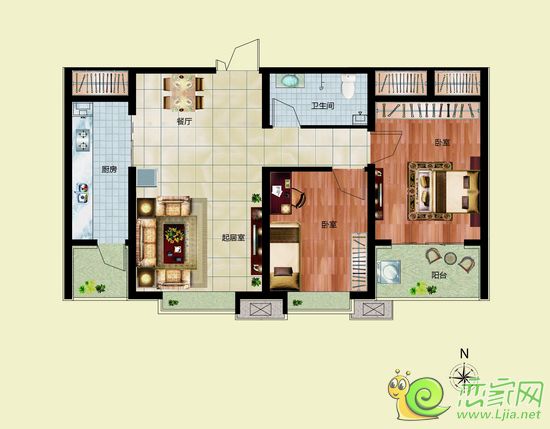 宜家花園兩室兩廳一衛(wèi)戶型   建筑面積約93.62㎡