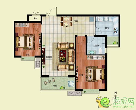 宜家花園兩室兩廳一衛(wèi)戶型  建筑面積約100.57㎡