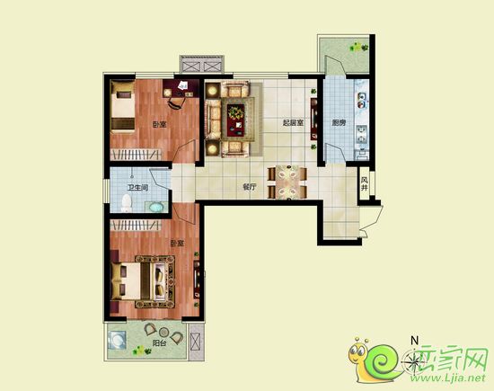 宜家花園兩室兩廳一衛(wèi)戶型  建筑面積約96.87㎡