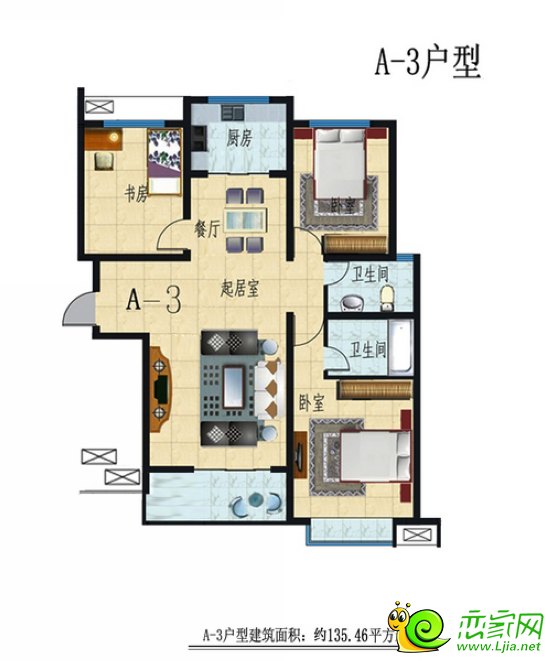 圣水湖畔圣水湖畔B2戶(hù)型 7#、10#樓3室2廳2衛(wèi) 約135平米