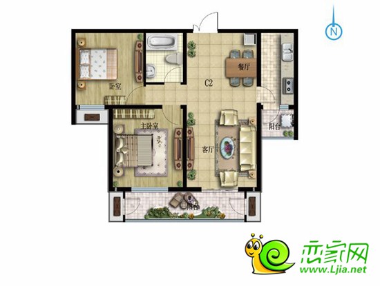 101㎡兩室兩廳一衛(wèi)戶型