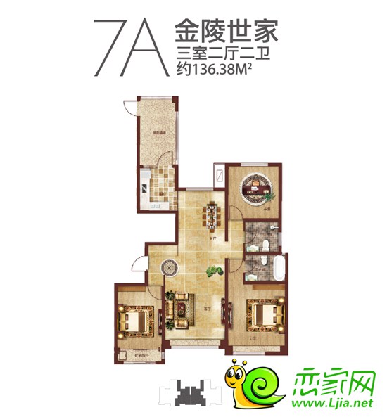 136㎡三室二廳一衛(wèi)