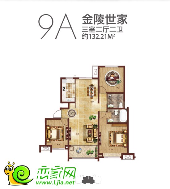 132㎡三室二廳一衛(wèi)