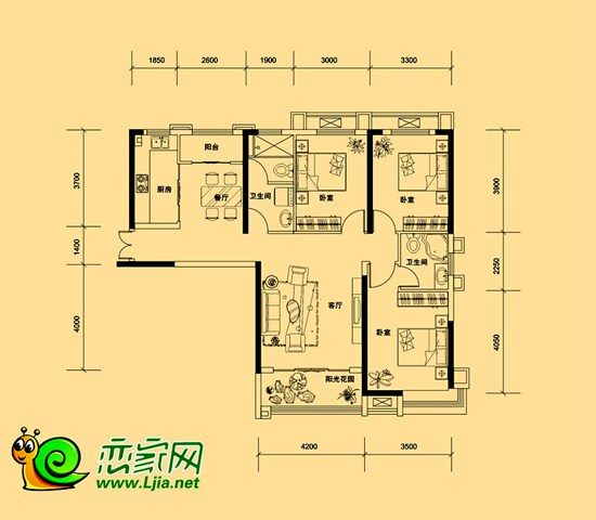 135㎡三室兩廳兩衛(wèi)戶型圖