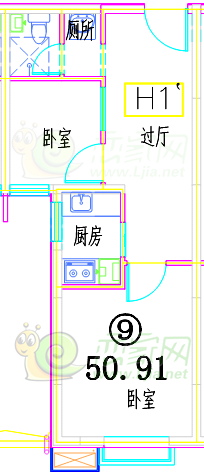 50.91㎡兩室一廳一衛(wèi)