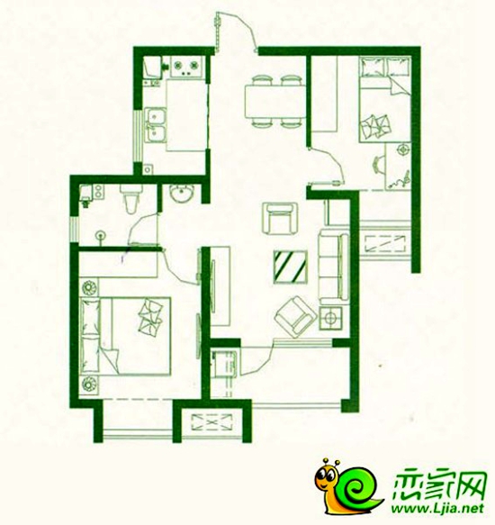 69.43㎡兩室兩廳一廚一衛(wèi)