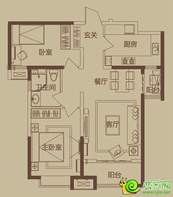 93㎡ 二室二廳一衛(wèi)