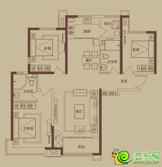 137㎡ 三室二廳二衛(wèi)
