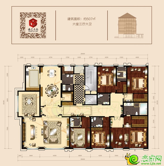 陽(yáng)光東尚507平方米  六室三廳六衛(wèi)