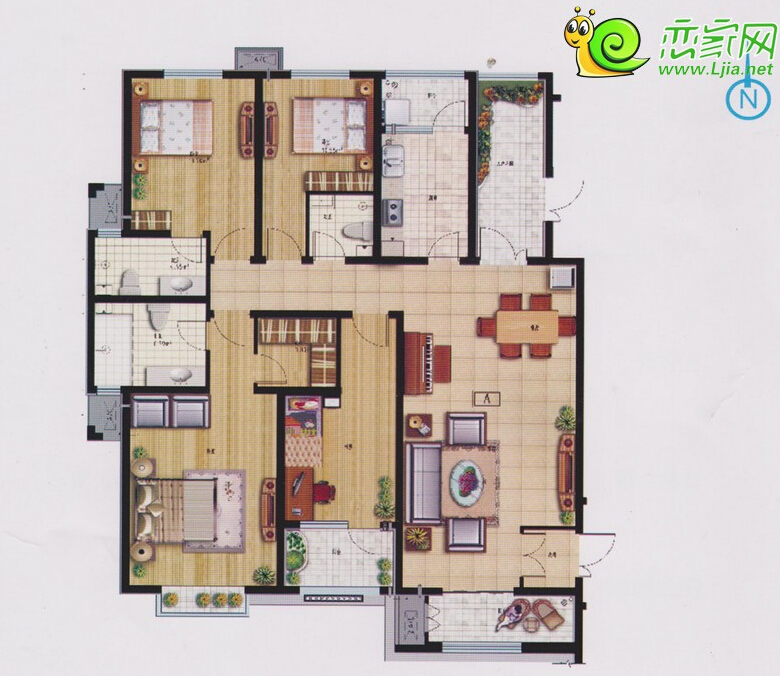 現(xiàn)代奧城205平方米四居室戶型