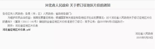 河北征地補(bǔ)償費(fèi)上漲 本月起執(zhí)行