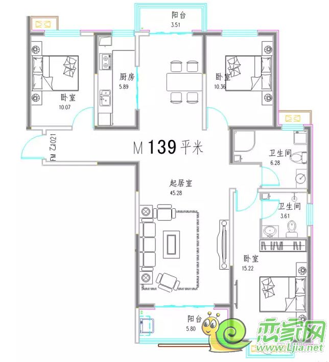 紫御豪庭139㎡  三室兩廳兩衛(wèi)