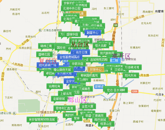 邯鄲市各大區(qū)域樓盤密集圖
