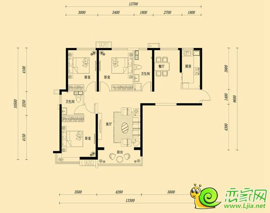 3室2廳2衛(wèi)，約134.83㎡